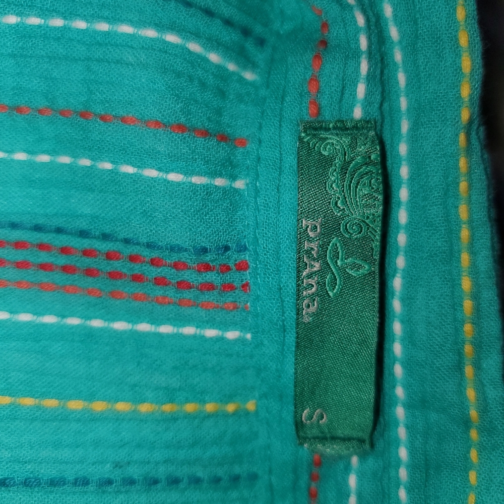 Turquoise boho/ summer Prana button up blouse. - Picture 2 of 3